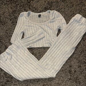 Gray Ribbed Knit Lounge Set
